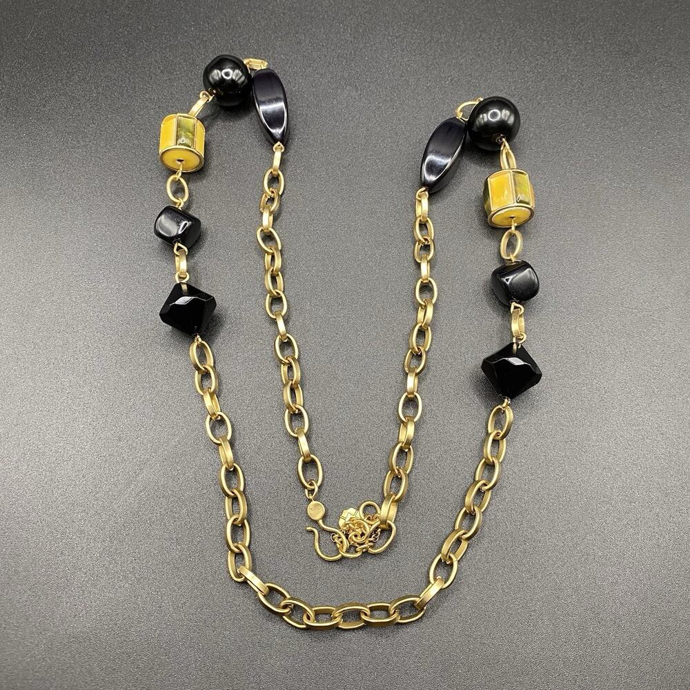 Monet Chunky Gold Tone Black Faux Shell Beaded Necklace